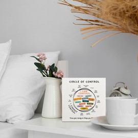 Circle of Control Mental Health Wooden Box Sign, Mental Health Decor, Inspirational Mental Health Wood Signs for Therapist Office Counselor Office Classroom Desk Shelf Table Decor, 5x5 Inch