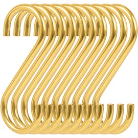 10-Pieces 3.95" Brass S Hooks for Hanging – Heavy-Duty S-Shaped Hook for Coffee Cups Mug Coat Clothes Storage Hangers Kitchen Pot Pan Racks