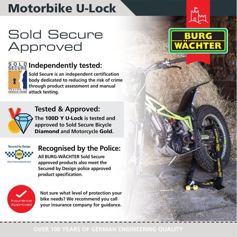 Burg-Wächter 100D Y Sold Secure Gold Motorcycle Single U Lock