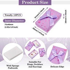 Cheriswelry 12Pcs Rectangle Gift Boxes 3.19"x1.97" Lilac Jewelry Package Case Sponge Fill Necklace Ring Earring Cardboard Case for Christmas Wedding Valentines Graduation Decor