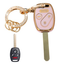 WENHENI Keyless Entry Systems Key for Honda Key Fob Cover Shell with Keychain Fit for 2003-2012 Honda Accord 2006-2013 Honda Civic EX 2009-2015 Honda Pilot 2005-2006 Honda CR-V (Gold-Pink)