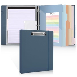 SKYDUE 3 Ring Binder with Clipboard 1 Inch, 13.2" × 10.2" PU Clipboard Binder with Notepad & 5 Dividers with 5 Pockets, Labels, Clipboard Folder Great for School Office(Fit Letter Sized Paper)