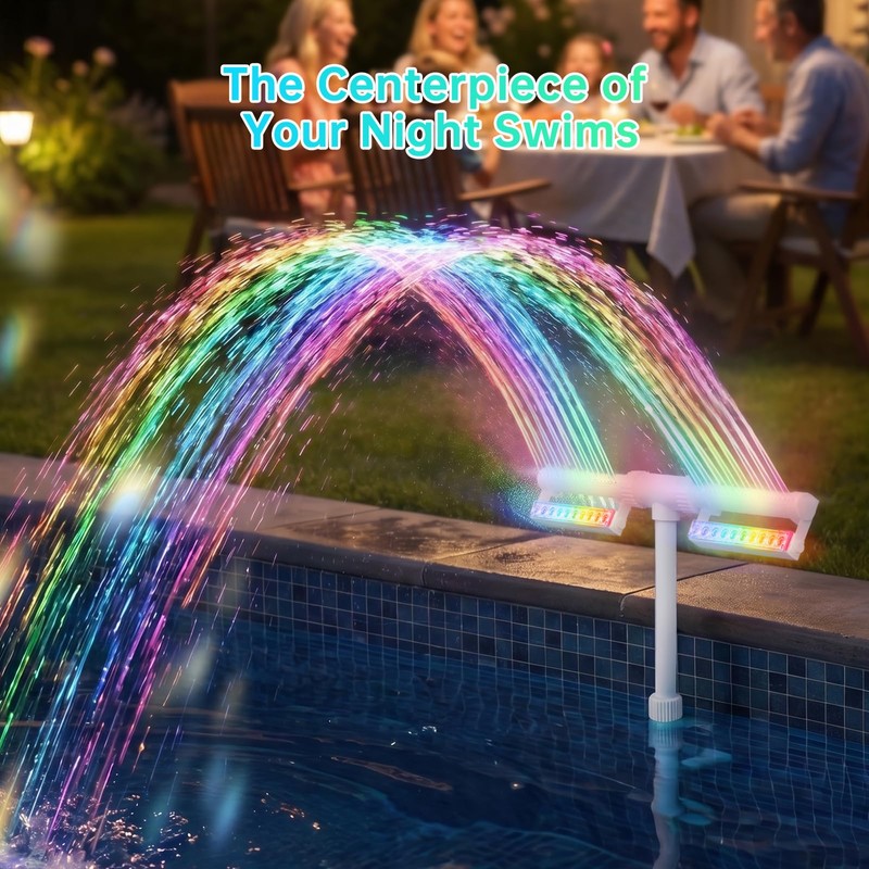 LED Pool Fountain with Remote, Rechargeable Waterfall Spray for Inground