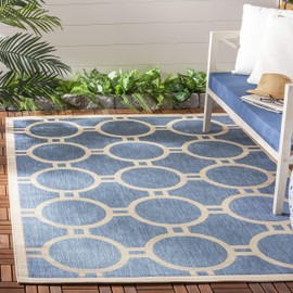 SAFAVIEH Courtyard Collection Area Rug - 7'1 Square, Blue & Beige, Non-Shedding & Easy Care, Indoor/Outdoor & Washable-Ideal for Patio, Backyard, Mudroom (CY6924-243)