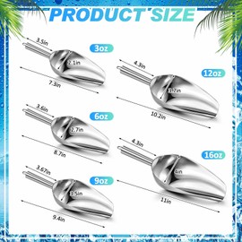 5 Pack 3/6/9/12/16 Ounce Stainless Steel Ice Scoop Mini Ice Scoop Small Metal Candy Scoop Little Sugar Scoop Cream Scoop for Home Kitchen Food Jars Coffee Beans Bar Buffet