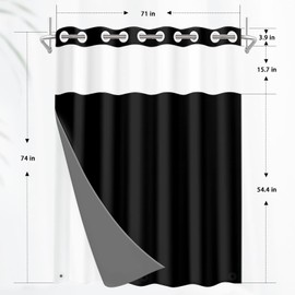 Nesphy No Hook Black Shower Curtain with Snap-in PEVA Liner Set, Modern Design Hotel Style with See Through Top Window Double Layers Waterproof Bath Curtain 71x74 Inch