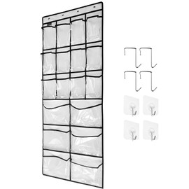 TidyMaster Extra Large Hanging Crystal Clear Over Door Shoe Organizers, Closet Shoe Organizer Shoe Rack Organizer Shoe Storage, 12+6Pockets, 4+4Hooks, white (59"x 21.6")…