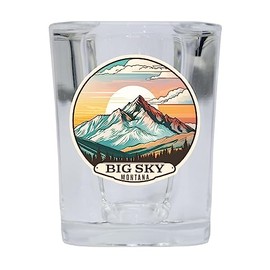 R and R Imports Big Sky Montana mountain Sunset Design Souvenir 2.5 Ounce Shot Glass Square Single
