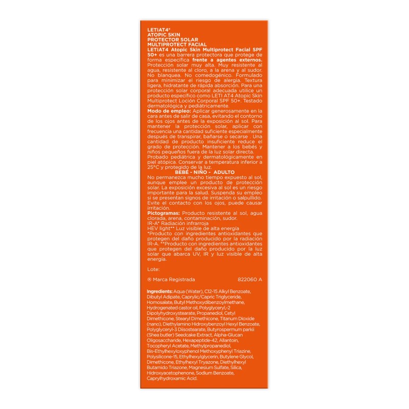 Crema Facial Leti Multiprotect Fps Hidratante Hipoalergénica 50ml