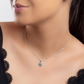 HENRYKA 925 Sterling Silver and Turquoise Daisy Necklace | Flower Bridesmaid Jewellery | Gifts for Girlfriend, Sister, Mum