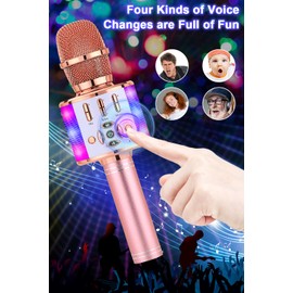 BONAOK Microphone for Kids Wireless, Magic Sound Karaoke Wireless Microphone, 4 in 1 Bluetooth Karaoke Machine, Adult Car Karaoke Mic Singing Machine, for Party/Outdoor/Travel(Rose Gold)
