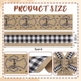 ALIBBON 2 Rolls 2.5" × 5 Yd Easter Ribbon Blessed Cross Ribbon Black White Buffalo Plaid Ribbon Easter Wired Ribbon for Spring Wreath DIY Crafting Gifts Wrapping Easter Christmas Party Decoration