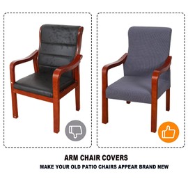 Deisy Dee Stretch Arm Chair Covers, Mid Century Chair Slipcovers, Accent Chair Covers (Dark Grey)