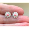 Pink and White Daisy Flower Earrings - 925 Sterling Silver