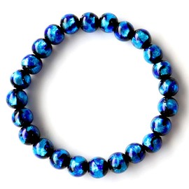 Gold Stone Luminous Firefly Glass Blue 8mm Bracelet, Dragonfly Stone, Blue, Okinawa, TypeA, Inner Diameter: Approx. 6.1 inches (15.5 cm), Glass Silver