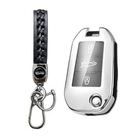 MEDZUK 5 Colours Key Case, Compatible with Citroen C3 III SX SY 2016-2023 Car Key Case with Key Fob Accessories Protective Case (Silver)