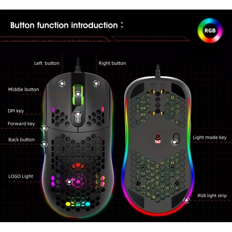 HXSJ J900 Wired Programmable Gaming Mouse RGB Lighting