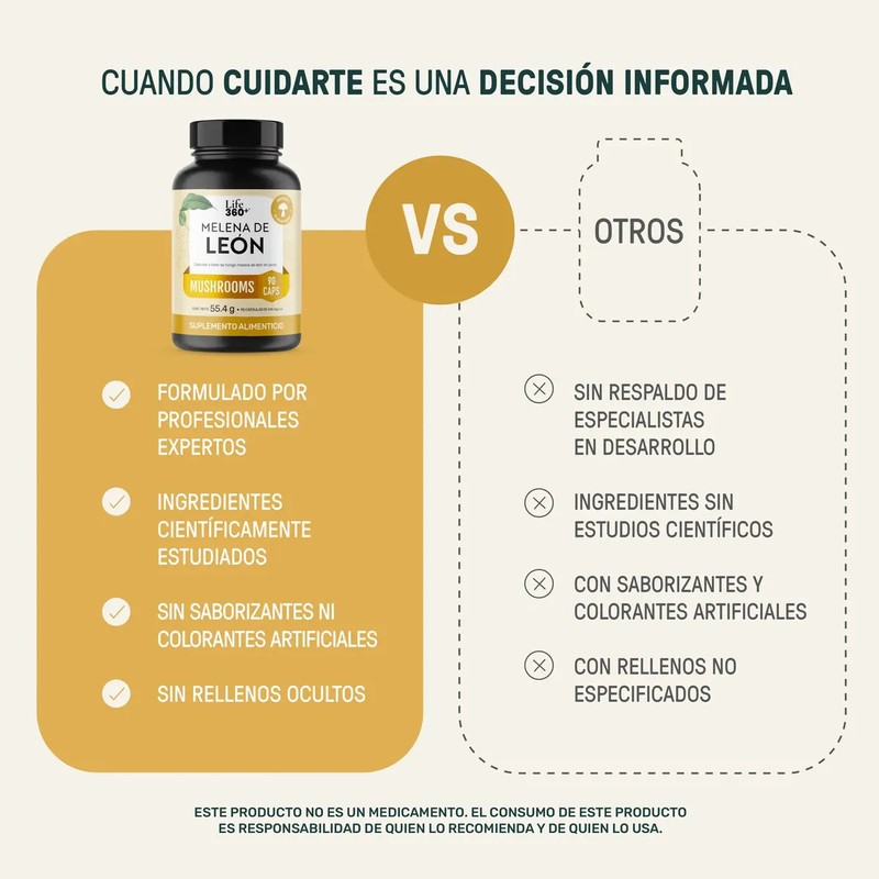 Hongo Melena de León 90 Cápsulas Sin Sabor Suplemento Alimenticio