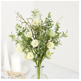 Factory Direct Craft Cream Artificial Thistle and Eucalyptus Bush for Spring Arrangements and Summer Displays - 22" H