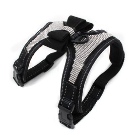 FUNAT Reflective Dog Harness with Rhinestone, Cute Bling Ties Dog Harness Dog Leash, Reflective Chest Strap with Shiny Bow (S, Black)