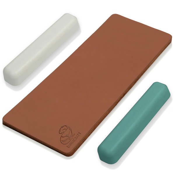 BeaverCraft Stropping Set Leather Stropping Kit - Leather Strop with Green-Gray and White Polishing Compounds - Stropping Leather Buffing Compound LS2P11