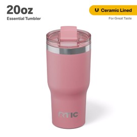 RTIC Essential Tumbler with Lid, Insulated, Stainless Steel, Metal, Double Wall Vacuum-Insulation, Ceramic Lined, Travel Cup for Iced Coffee, Tea, Hot and Cold Drink, Dusty Rose