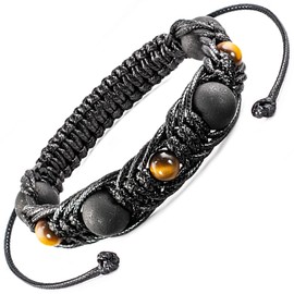 Wallystone Gems Shungite Bracelet with Tiger Eye Beads - Luxury Jewelry for Men Women - Natural Black Stone - Brided Dense Beaded - Adjust Wirst Size - Each one has a Certificate of Authenticity