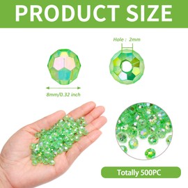 BONNY BOXX 500 Cuentas Redondas de Cristal Acrílico Facetado de 8 Mm, Transparentes, Verdes, Espaciadoras Sueltas para Manualidades, para Hacer Pulseras, Collares, Pendientes, Llaveros, Joyas, Bolsos