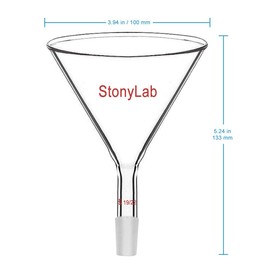 StonyLab Glass Short Stem Powder Funnel with 100 mm Top O.D. and 19/22 Inner Joint Filter Funnel Glass Funnel