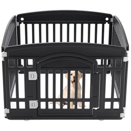 Elevon Dog Playpen 4-Panel 24" Safe & Secure Indoor/Outdoor Pet Fence Folding & Portable Ideal for Small to Medium Dogs Easy to Clean, Black