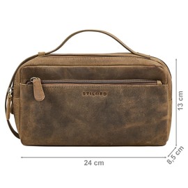 STILORD 'Bran' Large Mens Leather Wristlet Clutch Genuine Leather Vintage Men Handbag Bank Wallet Travel Organizer for Modern Man, Colour:Middle Brown