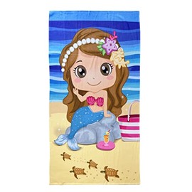 Maya Island Mermaid Princess of Turtles Beach Towel, 24x48 Size Excellent for Kids and Teens Made with Cotton and Microfiber Layer, Lightweight and Quick Dry, Easy to Carry.