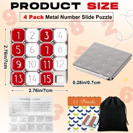 VioraWhite 4 Pack Metal Number Slide 15 Puzzle Red and White Number Sliding Puzzle Educational Pocket Funny IQ Game for Teens and Adults, Ideal for Learning Tool Party Favors