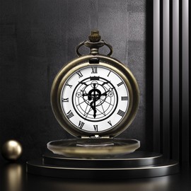 SIMAOTE Fullmetal Alchemist Pocket Watch Vintage Quartz Pocket Watch with Chain for Men Women Cosplay Accessories Anime Merch, Bronze-01, Classic and Vintage