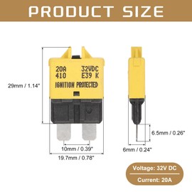 DMiotech Manual Mini Reset Fuse, 32V DC 20A ATC/ATO Auto Circuit Breaker Reset Fuses Low Profile Blade Fuses for Car Truck SUV Marine Boat Motorcycle, Yellow