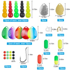 210pcs Walleye Rig Making Kit Lure Making Supplies Kit Stack Beads Spinner Blades Rig Foam Floats Clevis Octopus Hooks DIY Spinnerbait Making for Bass Trout Lure Fishing