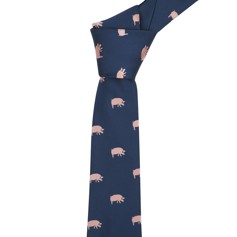 King & Priory Navy Blue Embroidered Pig Tie