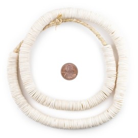 TheBeadChest White Coconut Bone Heishi Beads 10mm Kenya African Large Hole 26 Inch Strand Handmade