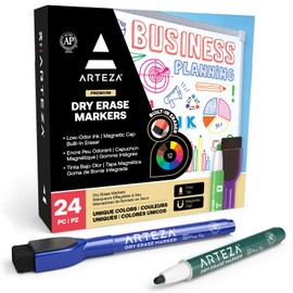 ARTEZA ARTEZA Fine Tip Dry Erase Markers with Eraser, Pack of 24 Magnetic Dry Erase Pens, 12 Assorted Colors Whiteboard Markers