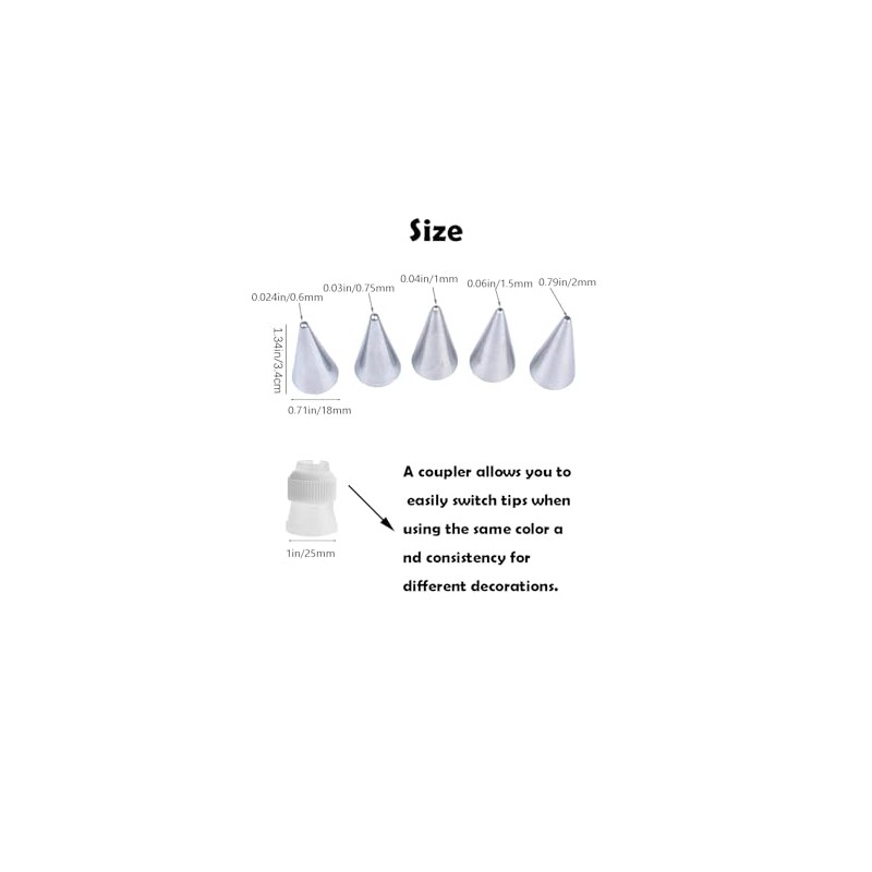 Thin Piping Nozzles with Coupler,Small Piping Tips for Writing,Detail,Royal Icing,Cookie