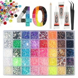 40 Colors Jelly Rhinestones Kit, 3 mm Flatback Resin Jelly Gems with AB Coating, 40 Compartment Storage Box, Includes 3 x 10 mL Glue, Tweezers and Wax Pickup Pencil for DIY Crafts