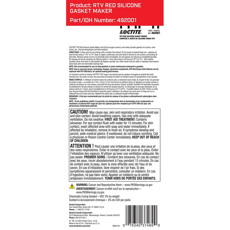 Loctite 37469 Red Hi-Temp Sensor-Safe RTV Silicone Tube - 80