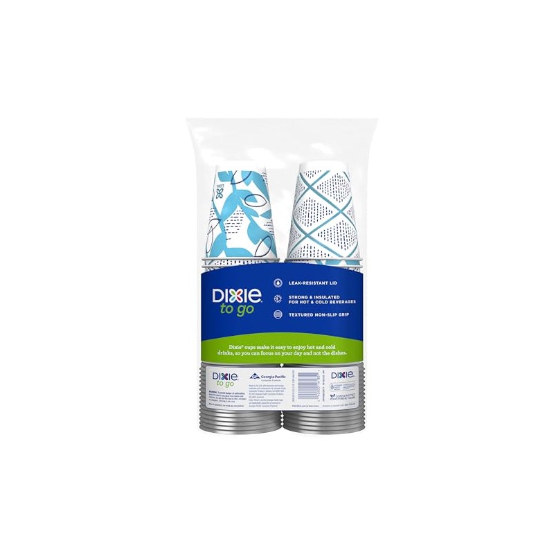Dixie To Go Disposable Paper Cups with Leak-Resistant Lid, 12
