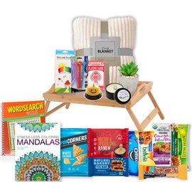 The Ultimate GET WELL soon Gift Basket | Care Package Speedy recovery gift set w/bed tray, books, snacks & blanket Feel better soon hospital gift bundle for Man, Woman, Kids Boy Girl Teenager