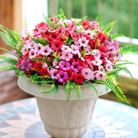 12 Bundles Artificial Flowers For Outdoors, UV Resistant Fake Outdoor Flowers Realistic Artificial Flowers Faux Plants Eucalyptus for Outside Planter Pot Porch Yard Home Decor(Multi Color-A, 12)