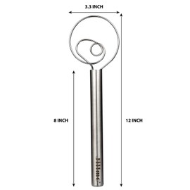 Jillmo Batidor de masa, 12 pulgadas de acero inoxidable danés, paquete de 2