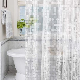 Minicoco Shower Curtain EVA Bathroom Shower Curtains Mould Proof Resistant Wet Room Shower Curtain Waterproof Shower Curtain with 12 Hooks, 180 x 180 cm (Geometric)
