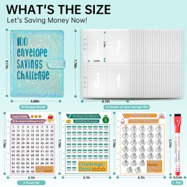 100 Envelopes Money Saving Challenge, Money Saving Budget Binder with Cash Envelopes, Motivational Process to Save $5050, Money Saving Binder 100 Pocket Pre-numbered, A5 Saving Challenge Book-Blue