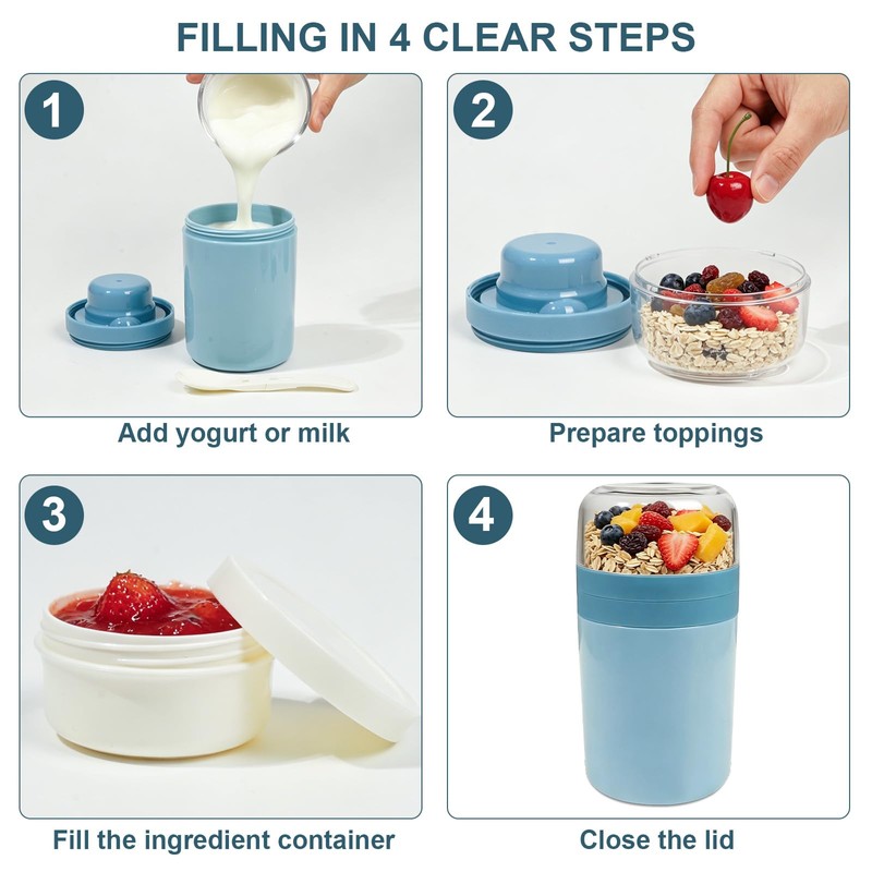AiQInu Contenitore per Cereali Portatile con Cucchiaio e Salsiera, Vaso