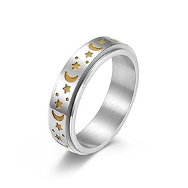 Stainless Steel Spinner Rings Moon and Star Fidget Stress Relieving Anxiety Rotate Freely Engagement Wedding Promise Band Luminous Glow in The Dark Jewelry Gift for Women Men Boys Girls (6)
